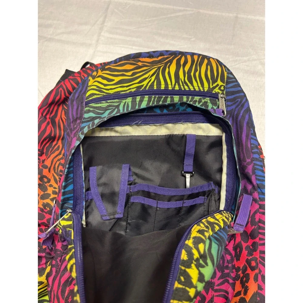JanSport Rainbow Animal Print Backpack Leopard Zebra Stripe Multi Pocket TDN7